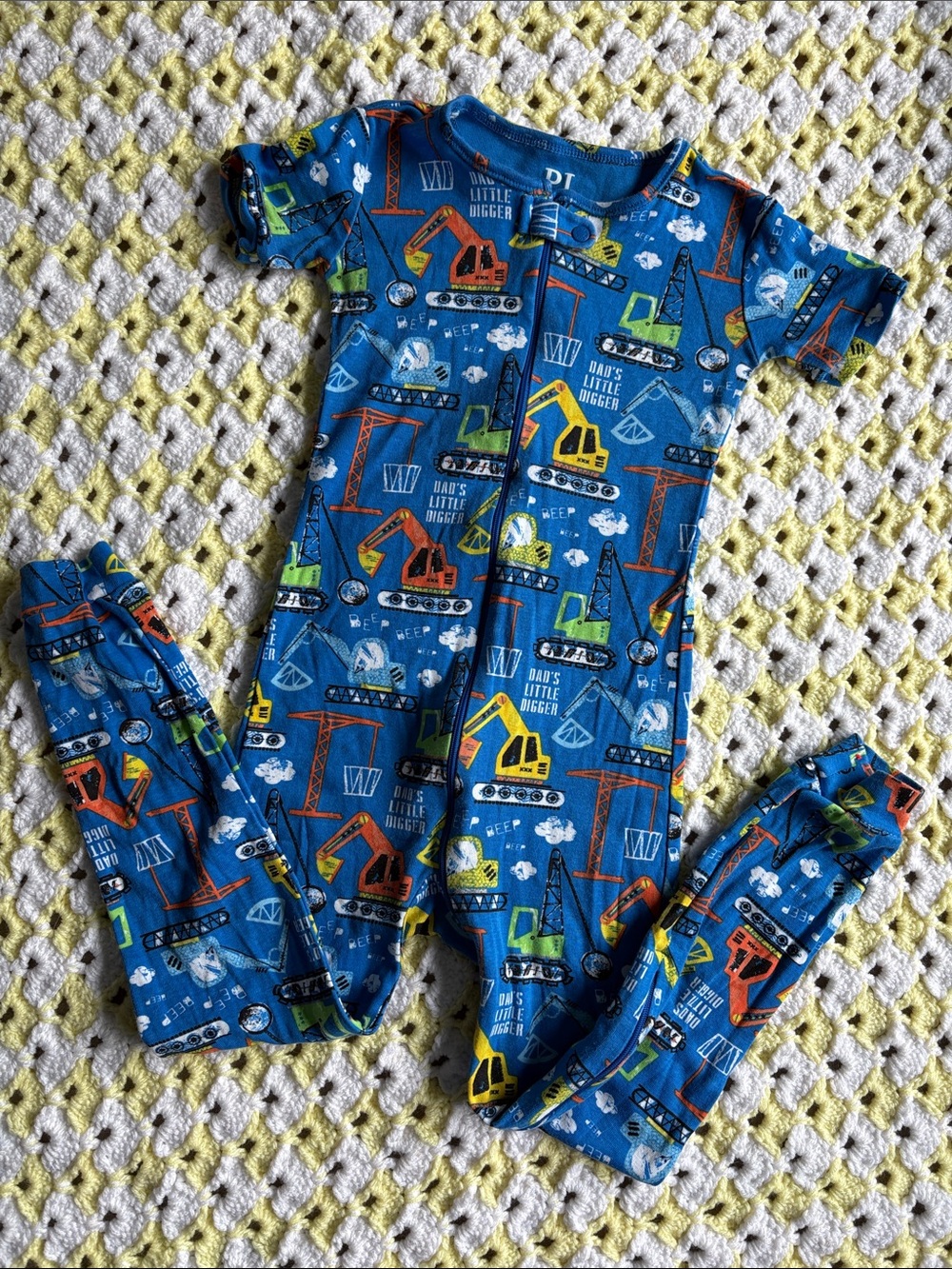 New PJ Place Blue Construction Print Footless One-Piece Kids Sleeper Size 5T !